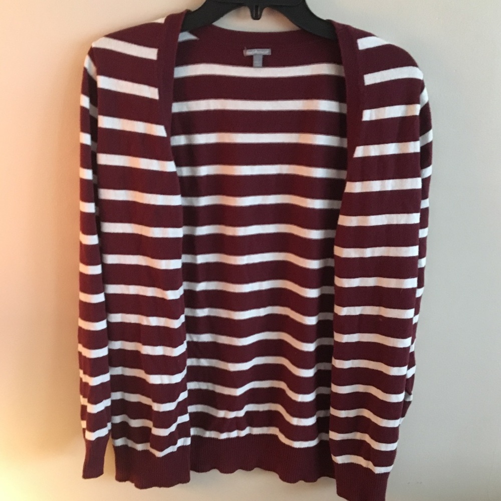 Maroon and white striped cardigan